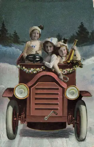 Drei Kinder im Auto Feldpost Postkarte 1917