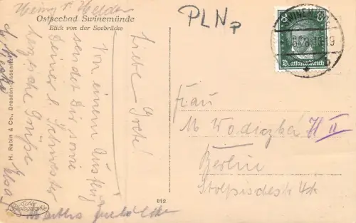 Ostseebad Swinemünde Blick von der Seebrücke Postkarte AK 1928