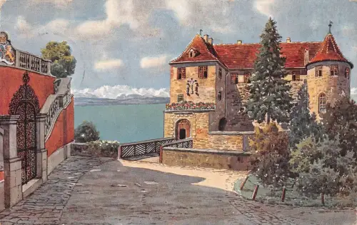 Meersburg a. B. Brücke und Eingang zum alten Schloß Postkarte AK 1929