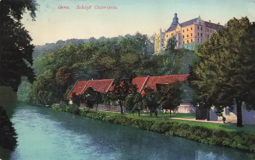 Blick auf das Schloss Osterstein in Gera Thüringen Postkarte AK 1928
