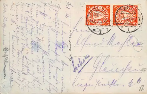 AK Danzig Jopengasse Postkarte mit Briefmarke Danzig 1928