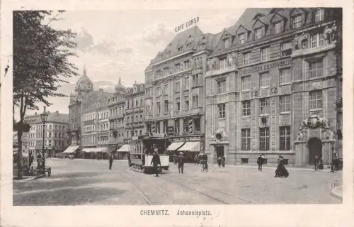 Chemnitz Sachsen Strassenbahn an Johannisplatz Postkarte 1917