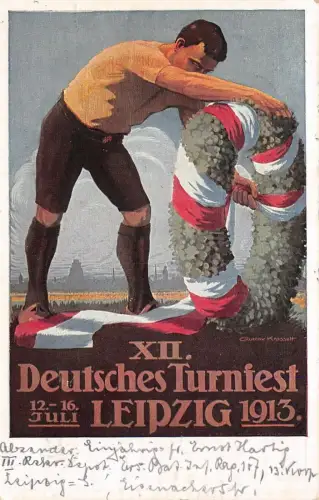 XII. Deutsches Turnfest 12.-16. Juli Leipzig 1913 Feldpostkarte 1914