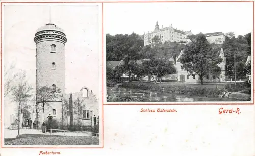 Schloss Osterstein, Ferberturm Gera Thüringen Postkarte AK 1925
