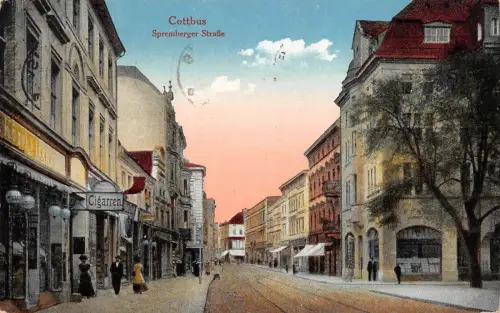 Cottbus Frauen auf Spremberger Straße Postkarte Luftpost 1929