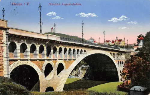 Friedrich August-Brücke in Plauen Vogtland Sachsen Postkarte AK 1915