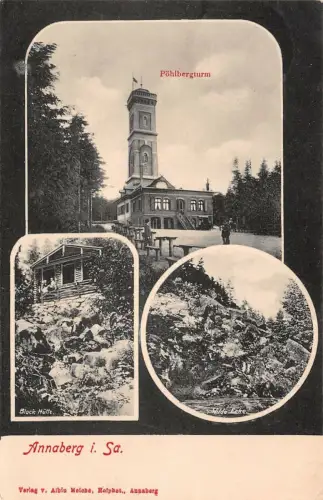 Pöhlerbergturm mit Blockhütte in Annaberg Erzgebirge Sachsen Postkarte AK 1905