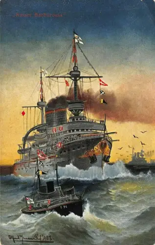 Kaiser Barbarossa auf See Patriotika Postkarte AK 1908