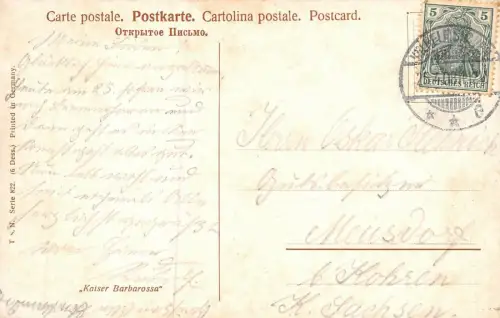 Kaiser Barbarossa auf See Patriotika Postkarte AK 1908