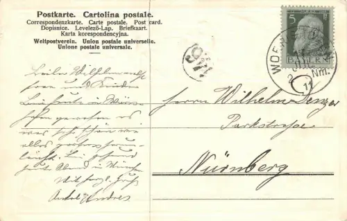 AK Bad Wörishofen 1911 Briefmarke Bayern geprägt