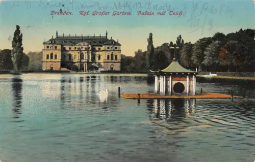 Dresden Kgl. Großer Garten Palais mit Teich Feldpost AK 1916
