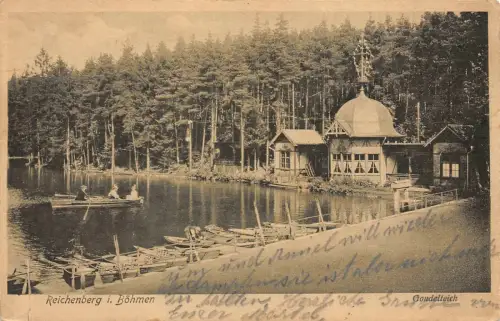 Reichenberg i. Böhmen Gondelteich Postkarte AK 1925