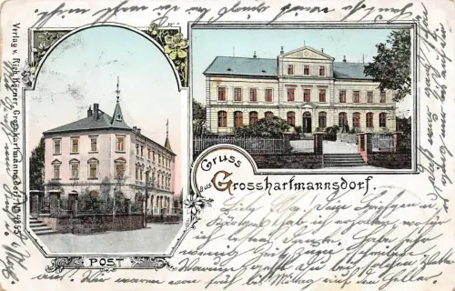 Gruss aus Grosshartmannsdorf mit Post Sachsen Litho Postkarte AK 1903