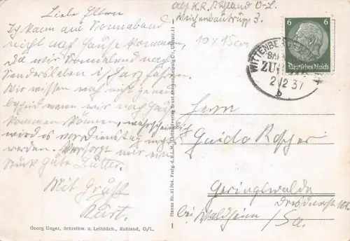 Ruhland O./L. Orig.-Fliegeraufnahme Postkarte AK 1937