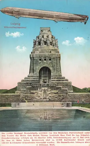 Zeppelin und Völkerschlachtdenkmal zu Leipzig Sachsen Postkarte AK 1916
