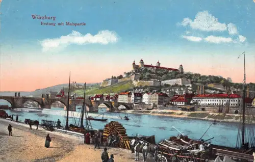 Würzburg Festung mit Mainpartie Postkarte 1919