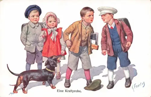 Schule kinder Dackel Künstlerkarte K. Feiertag Nr 3