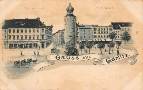 Gruss aus Görlitz mit Demianiplatz und Marienplatz Sachsen Postkarte AK