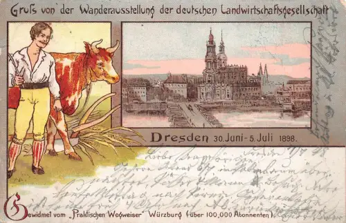 Gruß von Wanderausstellung Landwirtschaftsgesellschaft Dresden Sachsen AK 1898