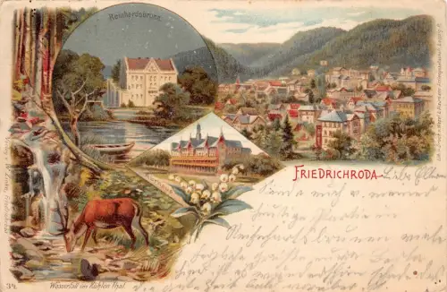 Friedrichroda Reinhardsbrunn Kurhaus Wasserfall Kühles Thal Postkarte AK 1906