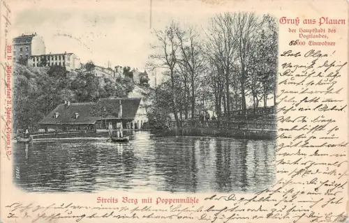 Gruss aus Plauen Streits Berg mit Poppenmühle Postkarte AK 1903