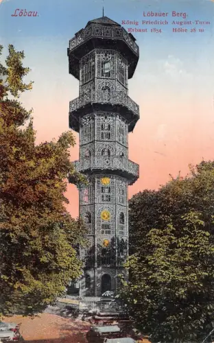 Löbauer Berg mit König Friedrich-August-Turm Löbau Sachsen Postkarte AK 1928