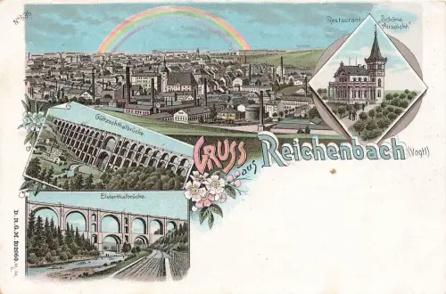 Ansicht, Restaurant, Regenbogen Reichenbach Vogtland Sachsen Litho Postkarte AK