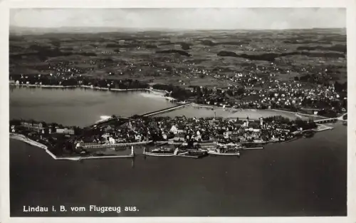 Fliegeraufnahme von Lindau am Bodensee Bayern Postkarte AK