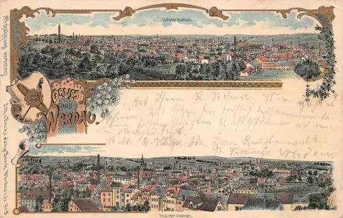 Gruss aus Werdau Stadtansicht Sachsen Litho Postkarte AK 1900