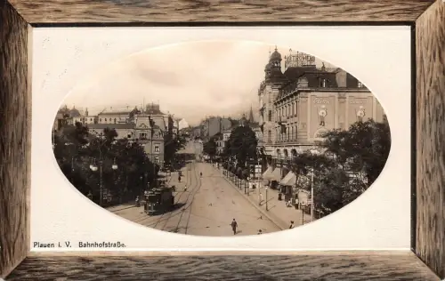 Straßenansicht Bahnhofstraße in Plauen Vogtland Sachsen Postkarte AK 1909
