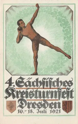 4. Sächsisches Kreisturnfest Dresden 16.-18. Juli 1921 Der Kugelstoßer AK