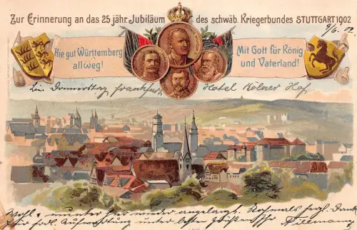 Zur Erinnerung 25 jähr. Jubiläum schwäb. Kriegerbund Stuttgart Postkarte AK 1902