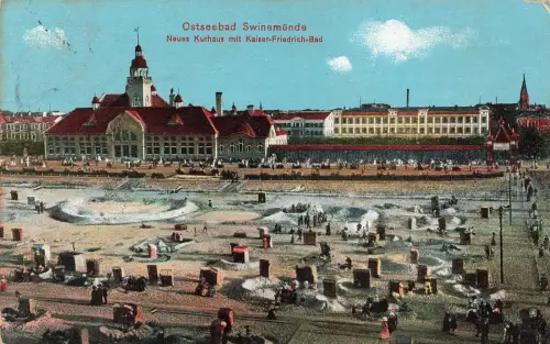 Neues Kurhaus mit Kaiser-Friedrich-Bad Swinemünde Pommern Postkarte AK 1915