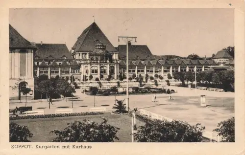 Kurgarten mit Kurhaus Zoppot Danzig Postkarte Danzig-Briefmarke AK 1937