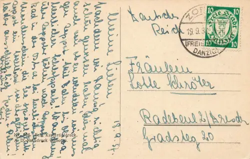Kurgarten mit Kurhaus Zoppot Danzig Postkarte Danzig-Briefmarke AK 1937