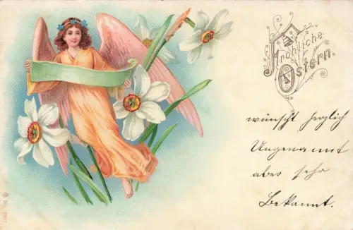 Fröhliche Ostern Engel Postkarte Düben 1901