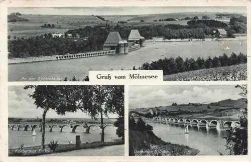 Körbecker und Delecker Brücke am Möhnesee Nordrhein-Westfalen Postkarte AK 1941