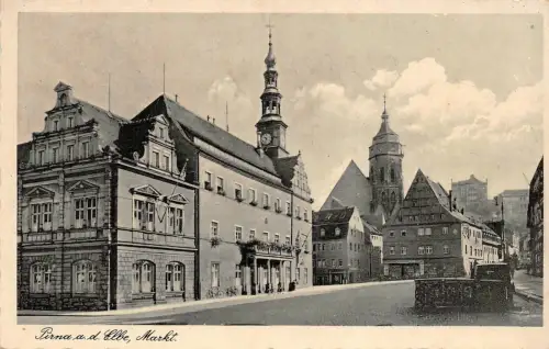 Pirna a. d. Elbe Markt Postkarte AK