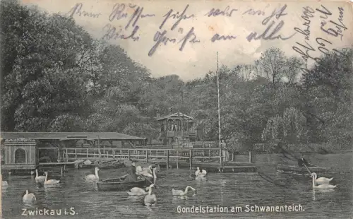 Gondelstation am Schwanenteich Zwickau Sachsen Postkarte AK 1914