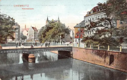 Chemnitz Nikolaibrücke Postkarte 1912
