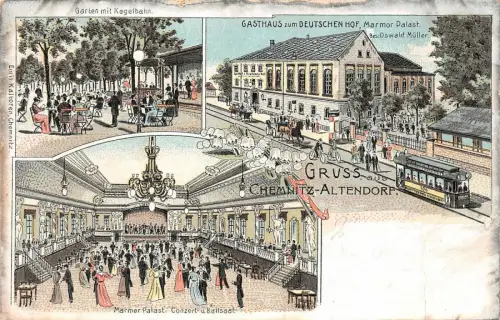 Gruss aus Chemnitz-Altendorf Gasthaus zum Deutschen Hof Sachsen Litho Postkarte