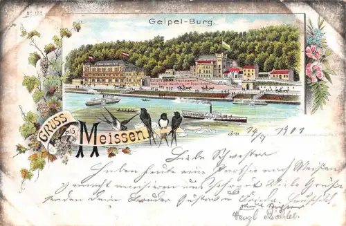 Gruss aus Meissen Geipel-Burg Litho Postkarte 1901