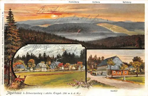 Jägerhaus bei Schwarzenberg mit Gasthof Erzgebirge Sachsen Postkarte AK 1913