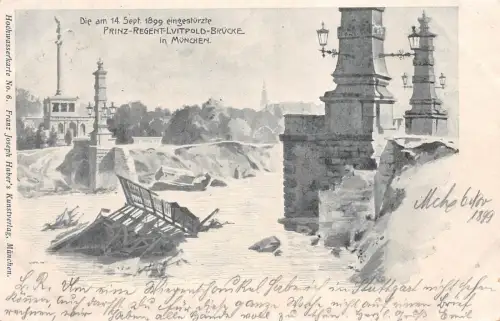 Eingestürzte Prinz-Regent-Luitpold-Brücke München Postkarte AK 1899