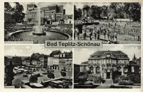 Steinbad, Stadttheater und Warmbad Bad Teplitz-Schönau Böhmen Postkarten AK