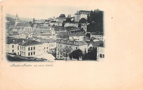 Baden-Baden mit neuem Schloss Baden-Württemberg Postkarte AK