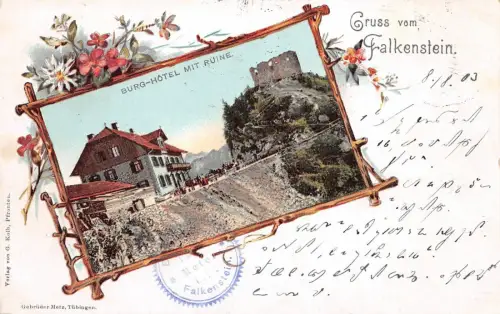 Gruss vom Falkenstein Burg-Hotel mit Ruine Postkarte AK 1903