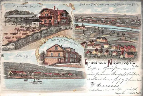 Niederpoyritz / Elbe Elbthal, Post, Bergrestaurant Litho Postkarte 1898