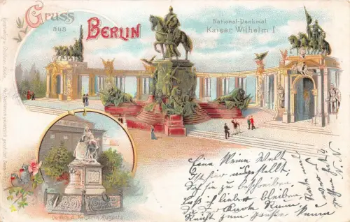 Gruss aus Berlin Denkm. d. Kaiserin Augusta National-Denkmal Postkarte AK 1898