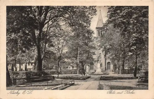 Platz mit Kirche Niesky Oberlausitz Sachsen Postkarte AK 1928